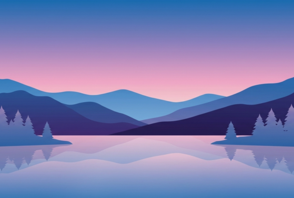 Minimal twilight mountain lake illustration (Epicnap featured image)