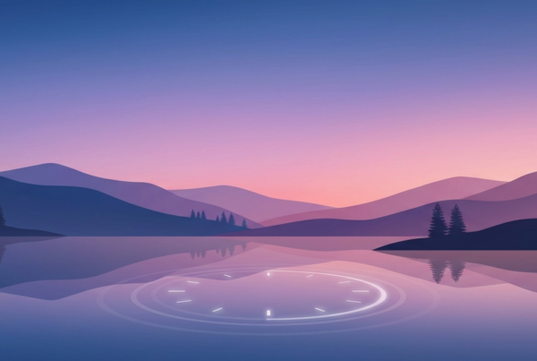 Twilight landscape with abstract clock reflection on the lake (sleep procrastination featured image)