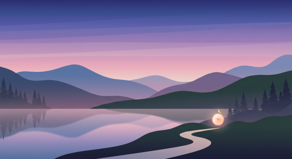 Minimalist twilight vector landscape symbolizing a calm bedtime routine