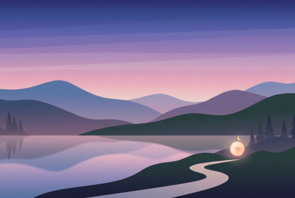 Minimalist twilight vector landscape symbolizing a calm bedtime routine