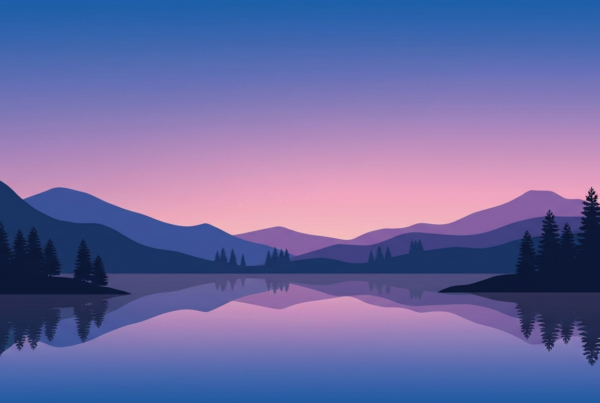 Minimalist twilight mountains and lake illustration (Epicnap)