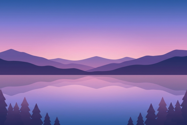 Minimalist twilight lake and mountains illustration
